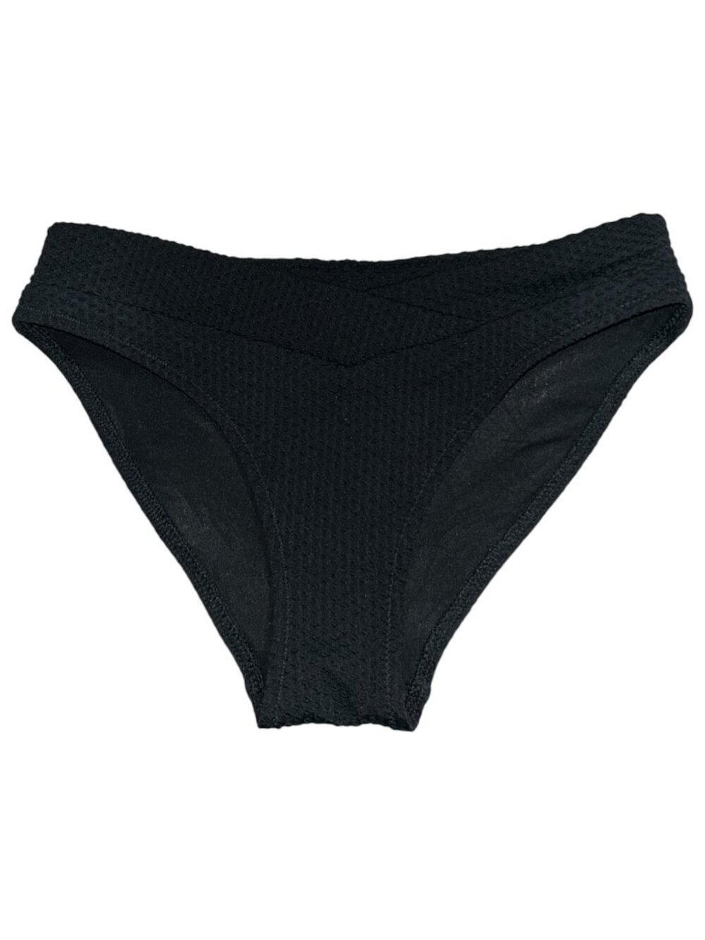 AERIE Full Coverage Mid Rise Bikini Bottoms XS Black Jacquard Texture Crossover